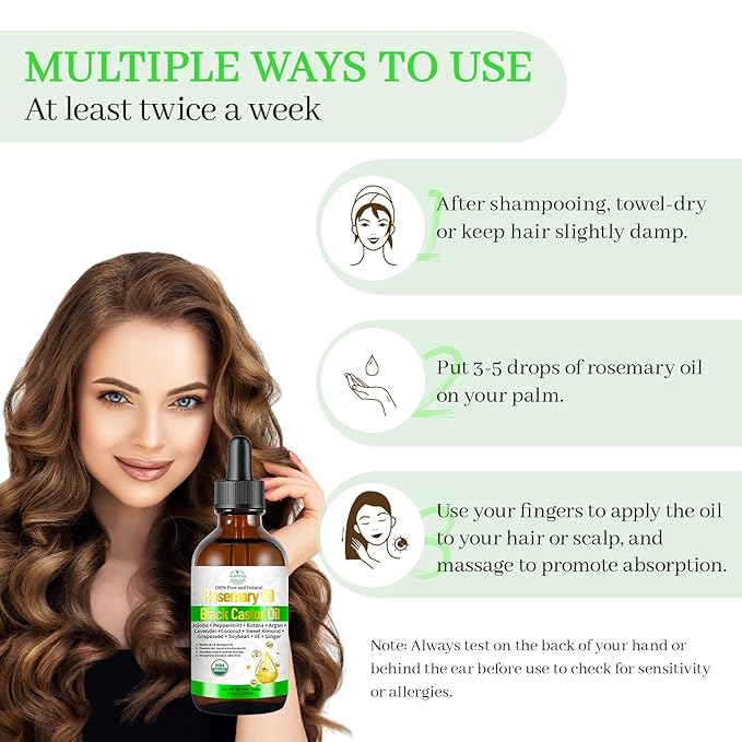 Organic Rosemary Oil for Hair Growth, Rosemary Oils with Castor – USDA Certified Cold Pressed Blend Hair Oil for Thicker, Fuller Hair, Soothe Itchy Scalp & Repair Damaged Hair – 4 FL OZ