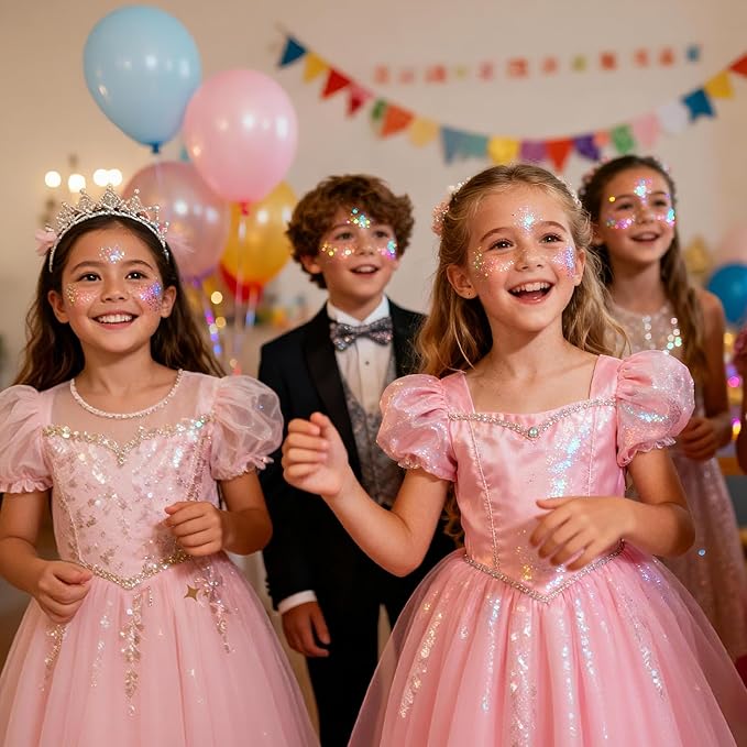 AROIC Kids Unicorn Hair Glitter，14Pcs Body &Face Shimmering Glitter Gel Set，Fairy Costume Sparkle Makeup for Girls，Holographic Sparkle Face Paint for Festivals Princess Birthday Party Gifts (7 Colors)