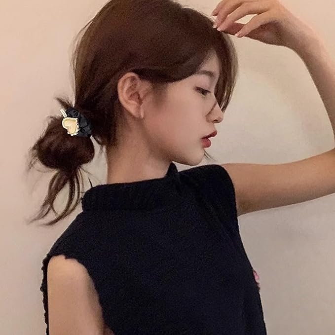 Silk Scrunchies Hair Ties 3Packs – Super Soft Thin Hair Scrunchies, Gentle on Hair, Heart Decorated Hair Accessories for Women