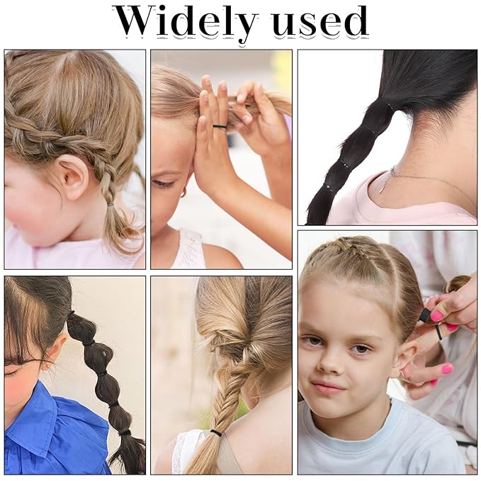 BESARME 1000pcs Mini Rubber Bands, Black Elastic Hair Ties with 6pcs Styling Tools for Baby Girls' Hair Accessories & Christmas Gifts