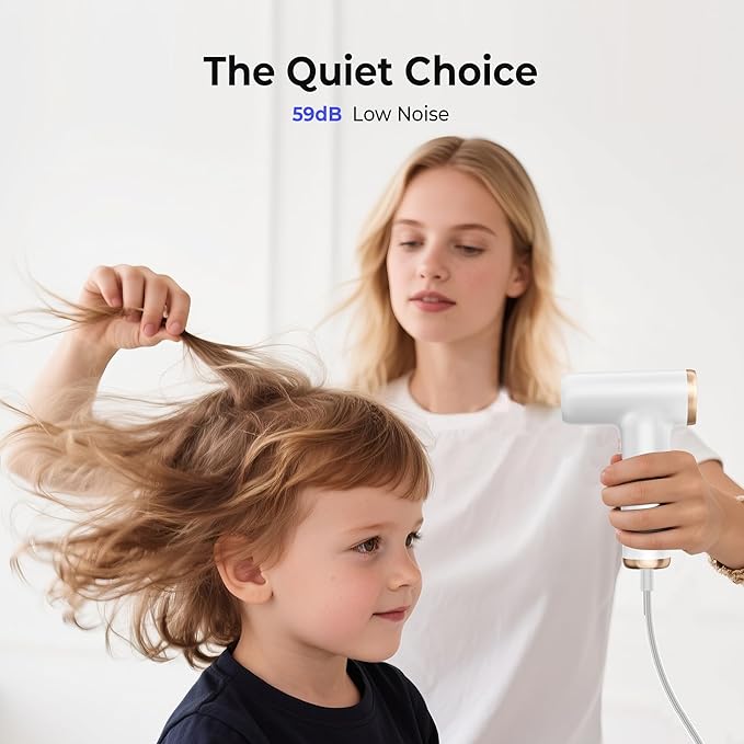 Mini Hair Dryer, 4-Temp High Speed Ionic Hair Dryer, 2-Speed Lightweight Portable Small Hair Dryers, 110,000 RPM Hair Blow Dryer Travel Blow Dryer with Self-Cleaning Styler & Advanced Protection