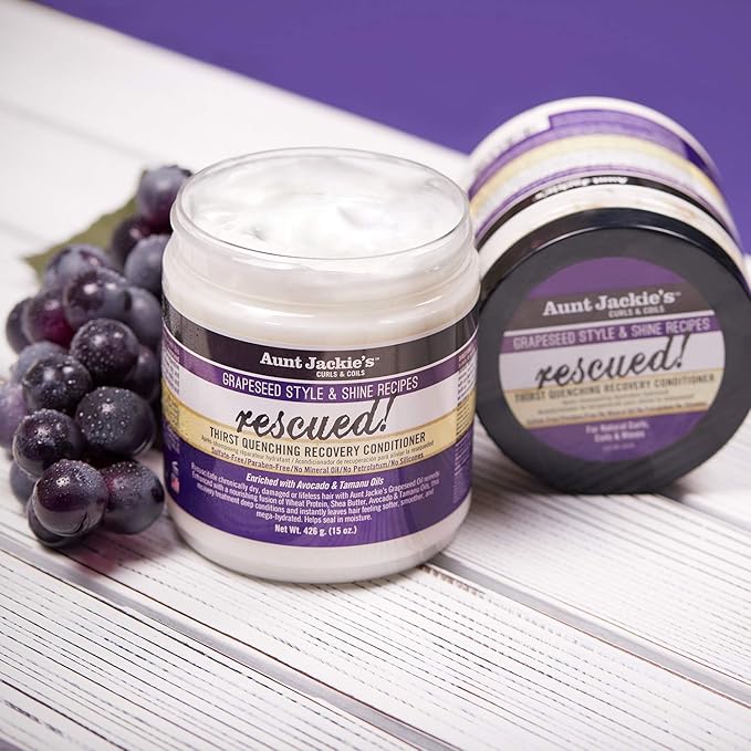 Aunt Jackie's Grapeseed Style and Shine Recipes Rescued Thirst Quenching Hair Recovery Conditioner Repair Treatment, Seals in Moisture, 15 oz