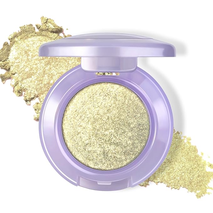 Holographic Champagne Gold Glitter Eyeshadow, Multichrome Shimmer Color Shifting Single Eyeshadow, Chameleon Metallic Iridescent Eye Shadow Palette Bouncy Texture Fairy Highlighter Makeup #4
