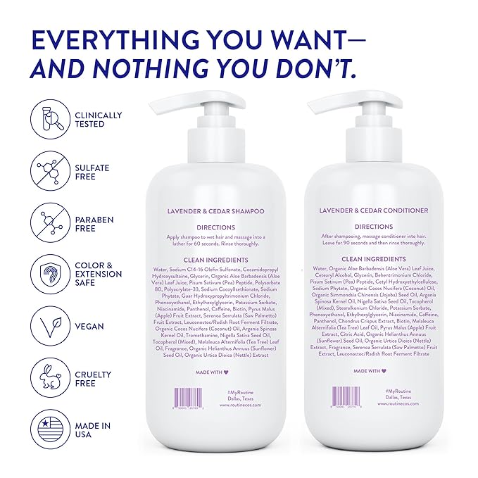 Routine Wellness 1 Liter Anti-Thinning Volumizing Shampoo and Conditioner Set for Thinning Hair & Hair Loss - Grow Your Confidence with Biotin & DHT Blockers - 1 Liter Lavender & Cedar Set
