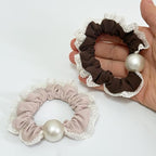 Silk Scrunchies Hair Ties 3Packs – Super Soft Thin Hair Scrunchies, Gentle on Hair, Faux Pearl Decorated Hair Accessories for Women