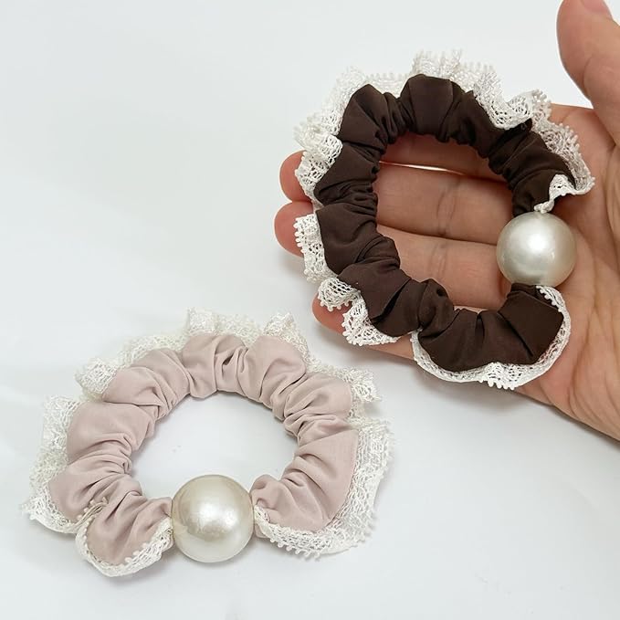 Silk Scrunchies Hair Ties 3Packs – Super Soft Thin Hair Scrunchies, Gentle on Hair, Faux Pearl Decorated Hair Accessories for Women