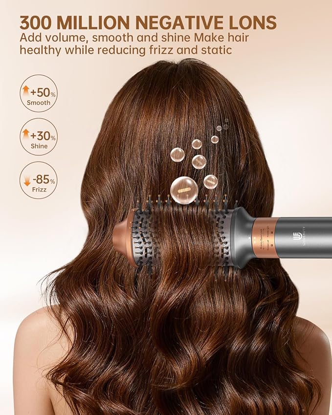 Hot Air Brush Hair Styler, 6 in 1 Hair Dryer Brush Auto Wrap Curlers Frizz-Free Styling Tool for All Hair Types Fast Drying, Curling, Smoothing, Volumizing & Straightening with Travel Storage Case