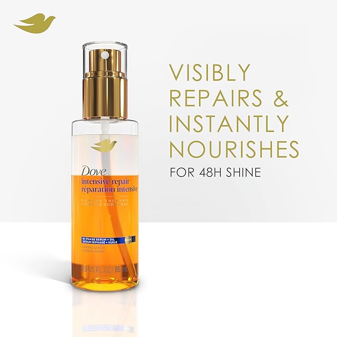 Dove Damage Therapy Intensive Repair with Amino Serum Bi-Phase Serum + Oil Hair Spray for Shine, Frizz Control, and Split Ends 3.9 oz