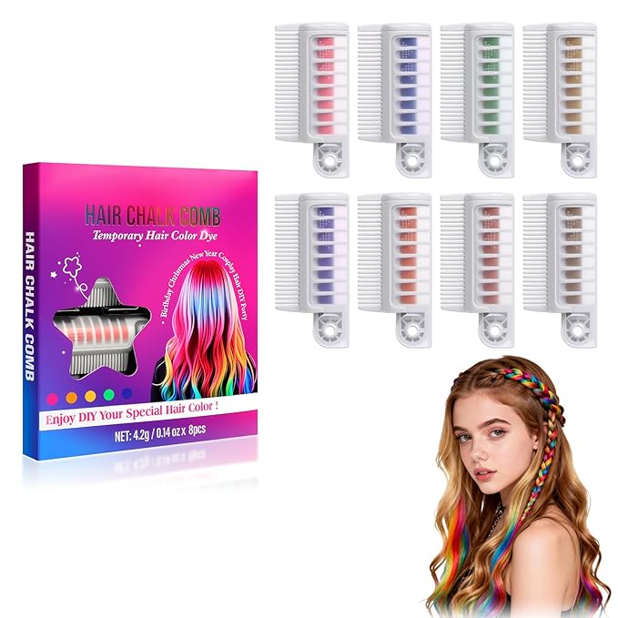 8 Color Hair Chalk for Girls ， Hair Chalk Comb Kids Temporary Hair Color Dye - Teen Girl Gift Hair Stuff Accessories Makeup Kit Christmas Gifts Toys for Girls