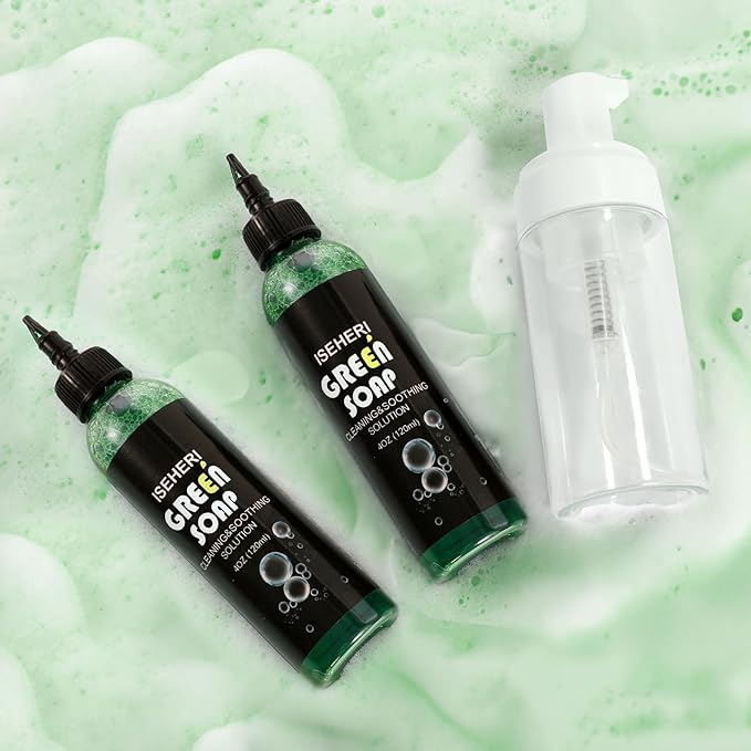 2PCS Ultra Concentrated Green Soap Tattoo 4OZ with Foaming Bottle 120ml, Tattoo Supplies for Tattoos Piercings, Clean Skin Equipment