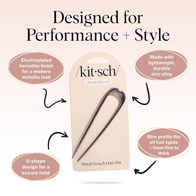 Kitsch Metal French Hair Pin for Women - Elegant Hair Accessories, Ideal for Buns & French Twist, Designed for a Secure, Comfortable Fit | Ideal Gifts for Women - Hematite
