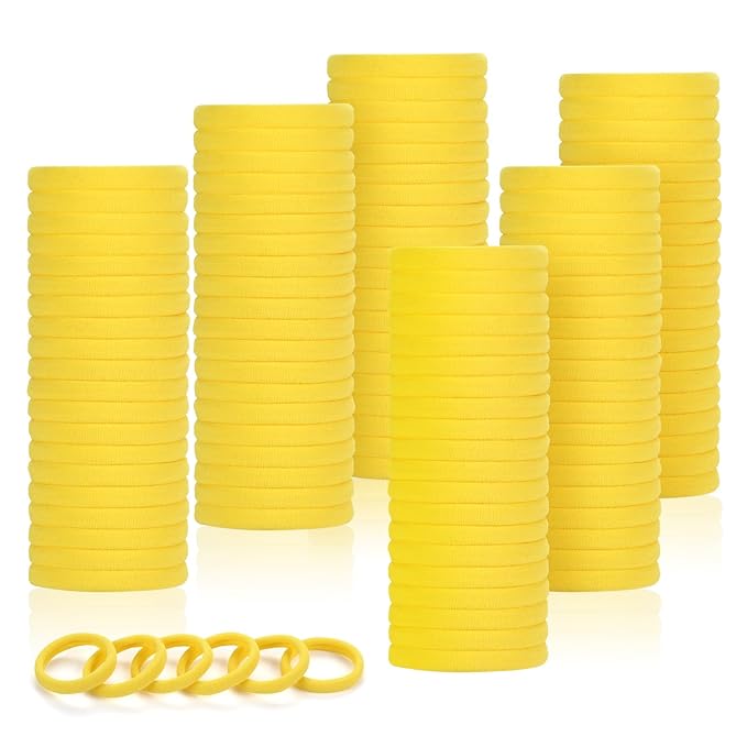 LuSeren 120 Pcs Yellow Hair Ties for Women, No Damage Soft Seamless Nylon Hair Elastics for Thick Hair, Ponytail Holders, Solid Yellow Hair Accessories