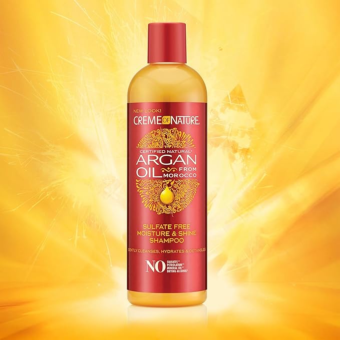 Creme of Nature Sulfate-Free Moisture & Shine Shampoo, Gently Cleanses, Hydrates & Detangles, 100% Pure Argan Oil from Morocco, Gift for Women, 12 fl oz
