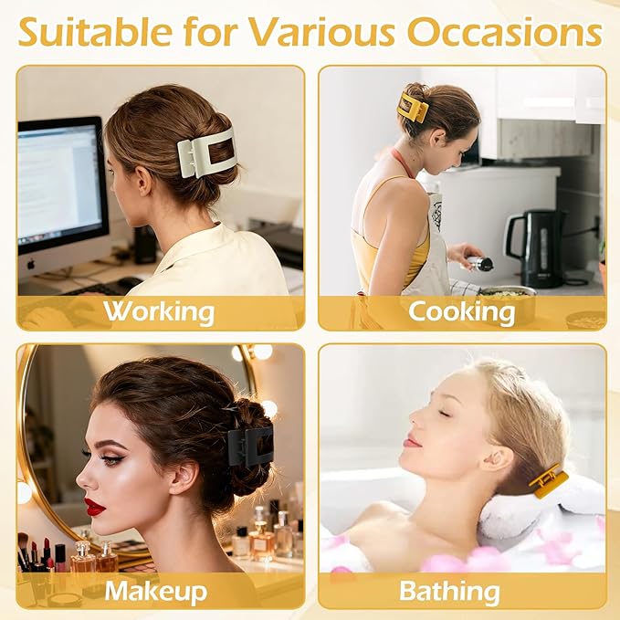 French Flat Hair Clips for Women 6pcs Hair Claw Clips for Thick or Thin Hair Matte Claw Clips for Girls Barrettes Non-Slip Strong Hold Hair Accessories for Women (Yellow)