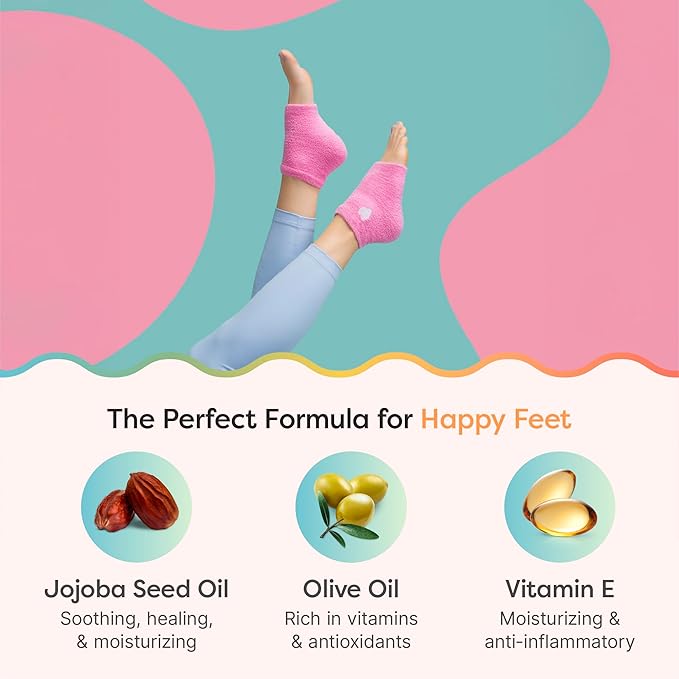 ZenToes Moisturizing Socks for Cracked Heel Treatment, Vitamin E, Olive Oil and Jojoba Oil Heel Socks, Stocking Stuffers for Women, Spa Self Care Gifts for Women (Pink with White Heart, Regular)