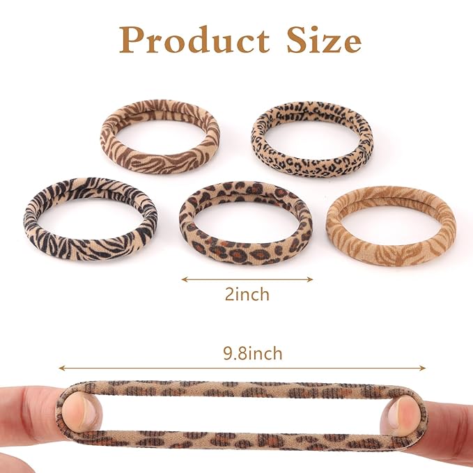 Bessrung 100PCS Seamless Elastic Hair Ties for Women Girls, No Damage Ponytail Holders for Thin Thick Hair, Leopard Animal Print Hair Bands for Women's Hair, Hair Accessories for Girls Christmas Gift