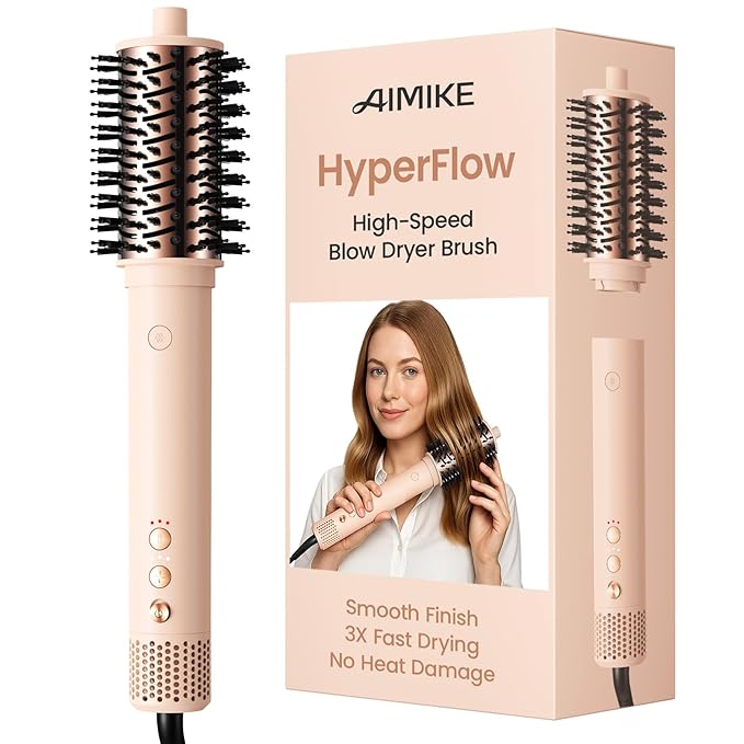 AIMIKE HyperFlow High Speed Blow Dryer Brush, One-Step Hair Dryer & Styler Volumizer, Detachable Hot Air Round Brush for Smooth Blowout, 3X Fast Drying & No Heat Damage, Travel Friendly, 3.3'' Overall