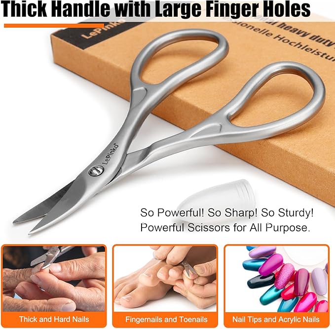 LePinko Professional Nail Scissors Kit, Micro-serrations Blades, Both for Manicure and Pedicure, Stocking Stuffers Gifts For Men and Women