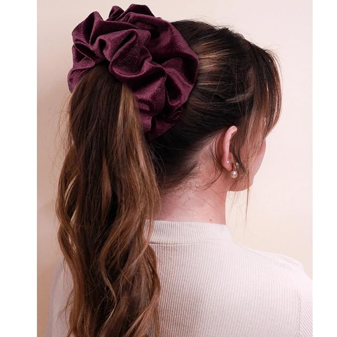 CEELGON Burgundy Big Velvet Scrunchie 6.5 Inches Jumbo Scrunchies Hair Ties Oversized Ponytail Holder for Thick Curly Hair Extra Large Hair Accessories for Women (Burgundy)