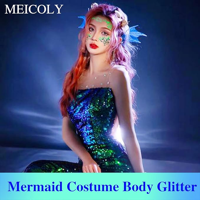 MEICOLY Chameleon Green Face Body Glitter,Christmas Face Glitter Stocking Stuffers,Color Changing Mermaid Face Glitter,Halloween Glitter Face Paint for Face Body Hair,St Patricks Day Accessories