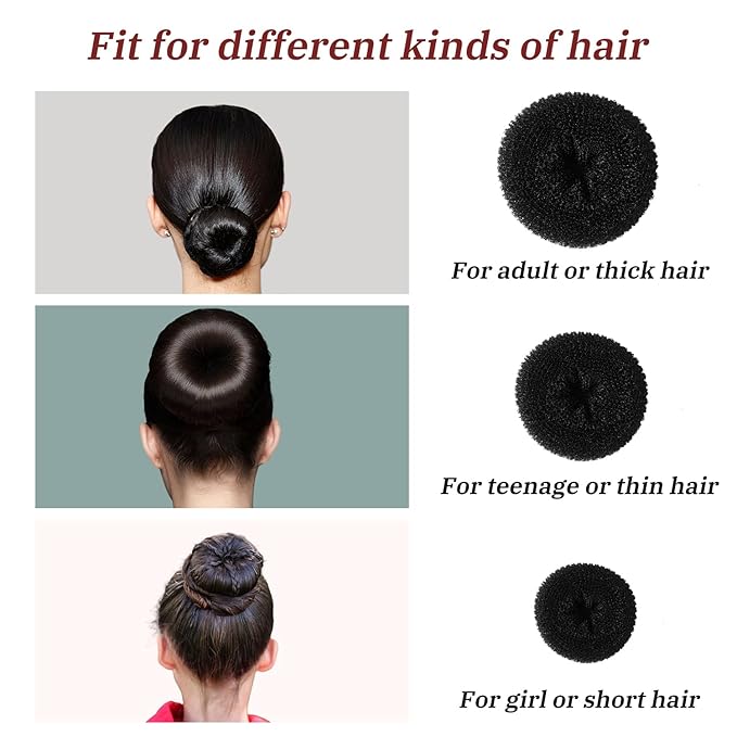 TsMADDTs Dount Bun Maker, 3PCS Black Hair Bun Maker with 20PCS Bobby Pins for Ballet, Dance