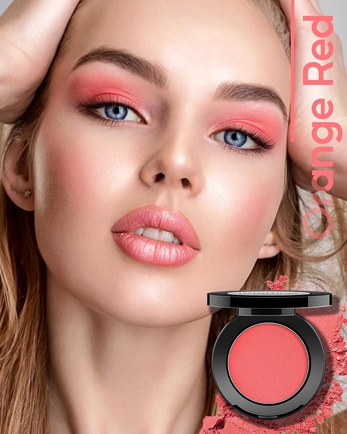 Orange Red Eyeshadow Matte Handmade Pressed Eyeshadow Palette With No Creasing High Pigmented Long Lasting Red Eye Shadow (OrangeRed)