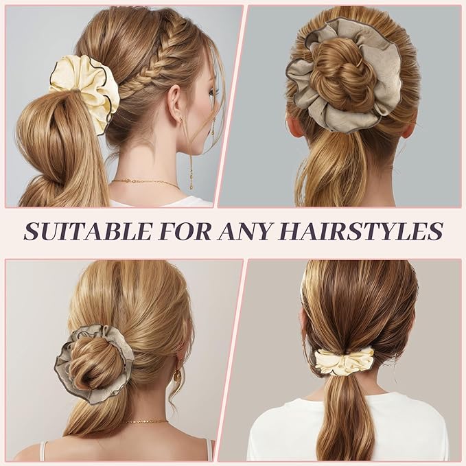2Pcs Big Satin Scrunchies for Women, Softer Than Silk Scrunchies, Fashion No Crease Hair Ties for Thin Thick Hair,Soft Hair Bands No Damage for Girls, Ideal Gifts for Women (Set 7)
