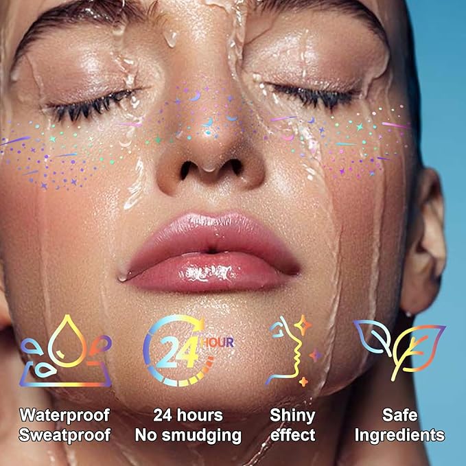 10Pcs Face Makeup Patches, Glitter Freckles Face Tattoo for Teenagers & Young Women, Sparkle Freckles Makeup Patches, Waterproof Face Glitter Freckles for Christmas (10PcsA Holographic Multicolor)