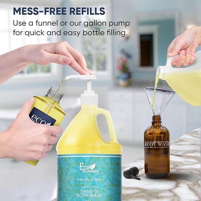 Terra Pure 1-Shoppe Eco Botanics Natural Hand and Body Wash with Raw Honey & White Tea | Gallon Jug Bulk Toiletries for Airbnb, Vacation Rentals, and Home Bathroom | Refill For Soap Dispensers