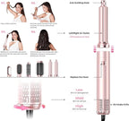 6 in 1 Hair Dryer Brush, Detachable Air Styler, 3 Heat Settings Blow Dryer Brush Frizz-Free Volumizing, Straightening, Curling ALCI Safety Plug for Travel & Home Styling (Pink)