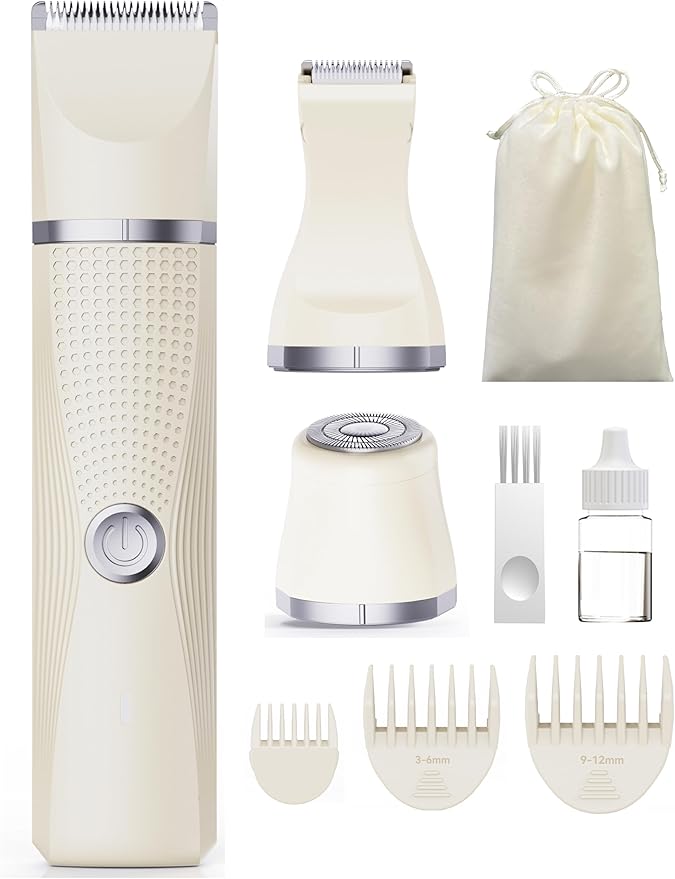 3-in-1 Electric Razor for Women - Waterproof Bikini Trimmer,Rechargeable Electric Shaver for Lady,Pubic Hair Trimmer Women,Personal Trimmer Groomer for Body Hair (Cream, LY)