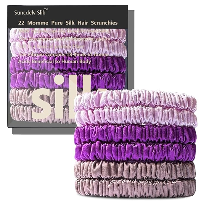 Suncdelv Silk,100% Silk Scrunchies for Hair,22 Momme Hair Ties for Anti-Crease & Breakage,Natural Women Hair Accessories，Fashion Hairbands 6PCS（Purple Gradient）