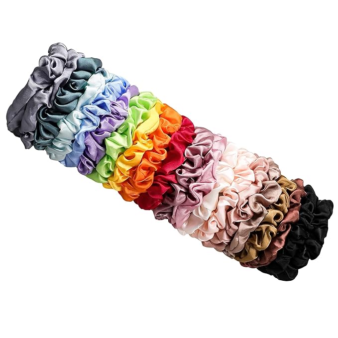 Satin Silk Hair Ties Small Scrunchies for Women Girls Ponytail Holders 20 Pcs Mini Bulk Scrunchies Elastic Hair Bands for Thick Curly Hair Pony Tails Hair Ties