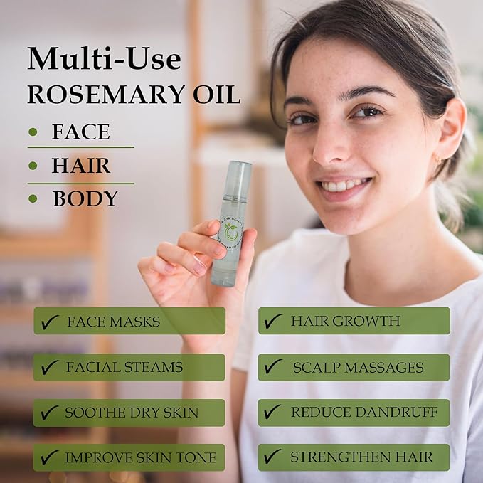 Zar Essential Oil for Skin & Hair: 100% Pure | Reduces Dandruff | Strengthens & Stimulates Hair Growth | Promotes Silky Hair | Enhances Skin Tone & Texture - 50ml (50ML, Rosemary)