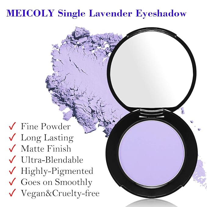 MEICOLY Light Purple Eyeshadow with Mirror,Matte Violet Lavender Eye Shadow Palette,Lilac Purple Powder Makeup,Single Eyeshadow for Women and Girls,Eye Makeup Eyelid Color