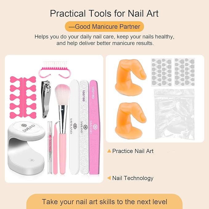 SAVILAND Acrylic Nail Kit with Drill: Nail Kit for Beginners with Everything Professional All-In-1 Acrylic set Gel Polish U V Light Full Tools DIY Salon Home Gift Set