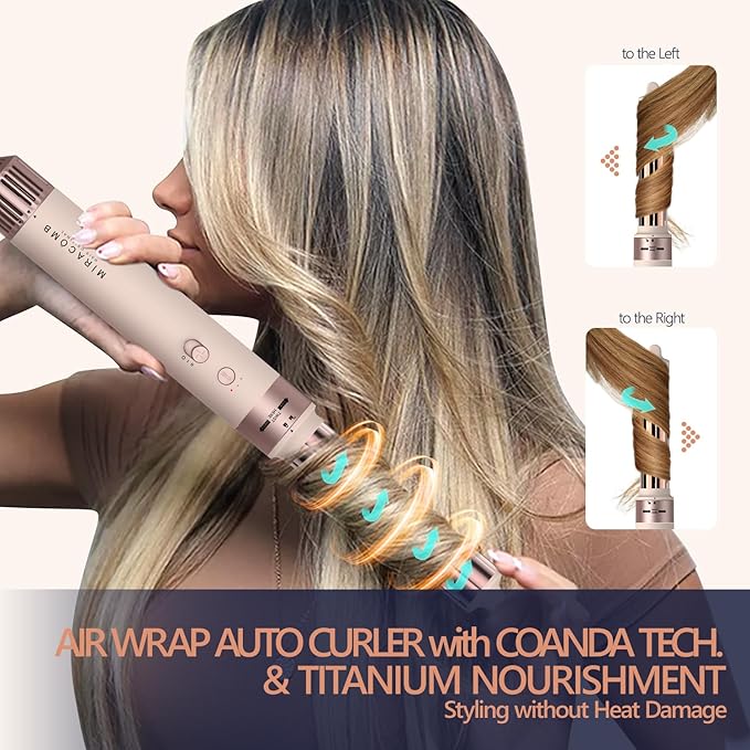 Hair Dryer Brush Titanium Hair Multi-Stylers - MIRACOMB Ionic Hot Air Styling System with Auto-Wrap Curlers,Powerful Brow Dryer Brush,Paddle Brush - Fast Drying Curling Straightening on All Hair