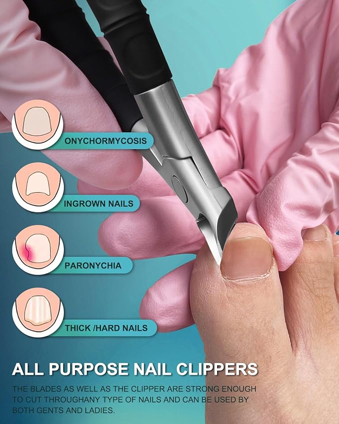 22MM Wide Jaw Toe Nail Clippers for Thick Nails,Podiatrist Ingrown Toenail Tool for Seniors,Professional Heavy Duty Nail Trimmer Cutter for Men,Ergonomic Antl-Slip Handle (Black)