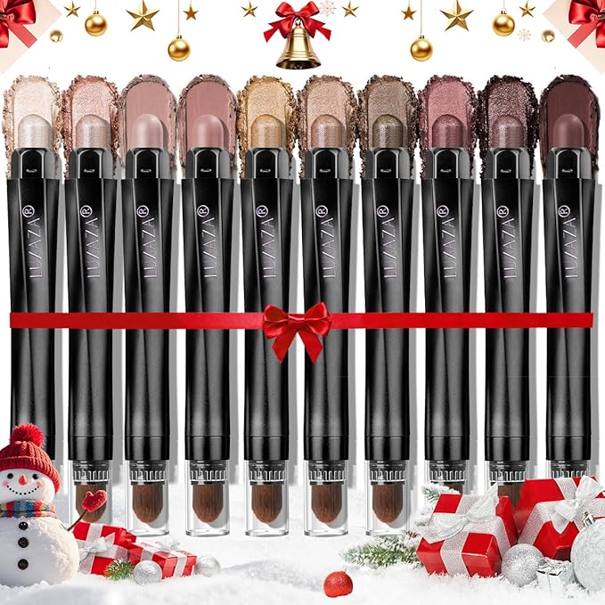 Brown Eyeshadow Stick Makeup Set 10PCS, Neutral Shimmer And Matte Cream Eye Shadow Palette, Metallic Bronze Smoky Eyeliner Brightener Crayon Pencil Kit, Ideal Gift for Women -Espresso