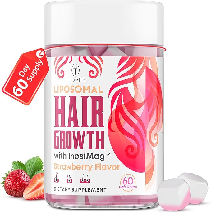 Liposomal Hair Growth Soft Chews – High Potency Hair Growth Vitamins for Women & Men with Biotin, InosiMag Complex, Collagen, Zinc - Strong Hair Skin Nails Vitamins, 60 Count