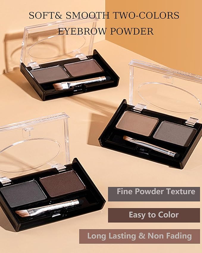 Eyebrow Powder Makeup Kit,2 Colors Waterproof Eye Brow Powder Makeup Palette Long-Lasting for Women,Taupe Brown Brow Fill&Sculpt Natural Eyebrow Contour for Sparse Brow with Brow Brush &Razor-02