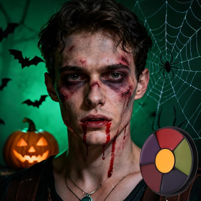 6 Colors Face Paint Bruise Wheel, Professional Trauma SFX Body Paint Makeup Kit, Halloween Makeup Face Body Painting Palette with Brush Sponge for Cosplay Hulk Witch Monster Costumes Party