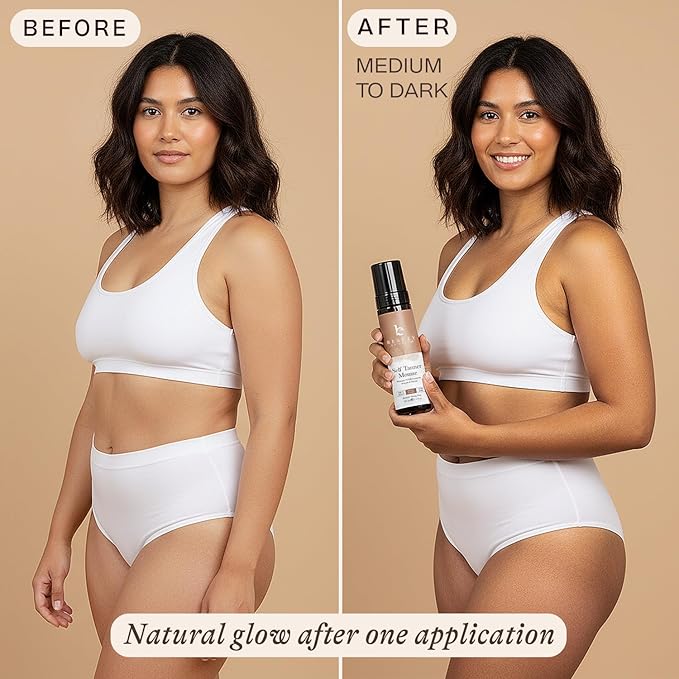 Self Tanner Tanning Mousse Kit - USA Made with Natural & Organic Ingredients, Self Tanner Mousse and Mitt, Tan Kit, Fake Tan Tanning Foam, Medium to Dark, Sunless Tanners Best Sellers