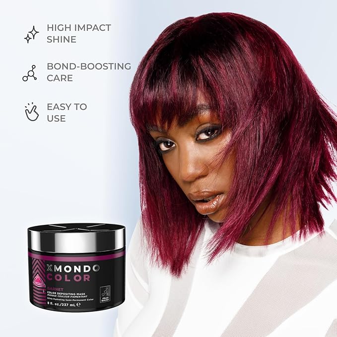 XMONDO Color Garnet Depositing Mask & Semi-Permanent Burgundy Hair Dye | Infused with Bond Booster Technology & Hyaluronic Acid for Nourishment, Revitalization & Repair, Vegan Formula, 8 Fl Oz 1-Pack