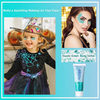 MEICOLY Teal Body Glitter,Mermaid Face Glitter Gel for Halloween Face Paint,Dazzle Green Chunky Glitter for Face Body Eye Lip Hair,Sparkling Holographic Gel Glitter Makeup for Women and Kids