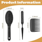 3-Pack Wig Styling Comb Set, Loop Wig Brush + Wide Tooth Comb + Edge Comb, For Human Hair Wigs, Synthetic Wigs & Extensions