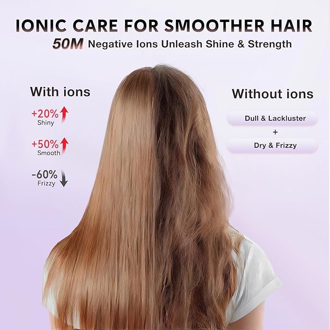 Ionic Diffuser Hair Dryer for Curly Hair, 1875W Fast Drying Blow Dryer with Diffuser and Concentrator Nozzle, Compact & Portable Negative Ion Hairdryer Blowdryer, 3 Heat 2 Speed Settings, Pink