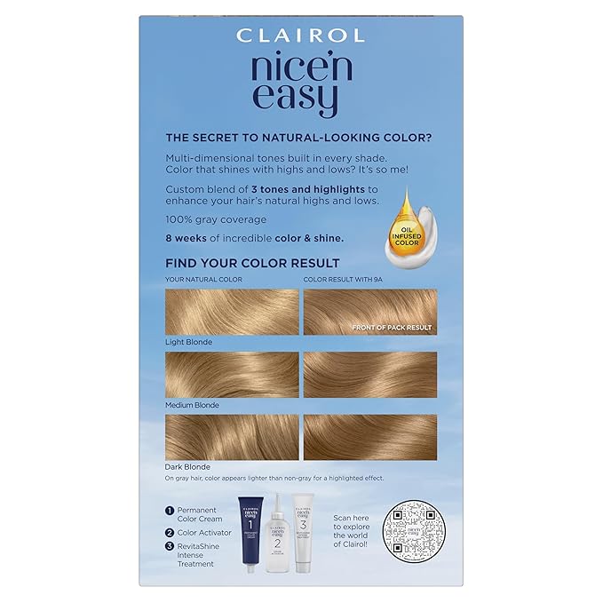 Clairol Nice'n Easy Permanent Hair Dye, 9A Light Ash Blonde Hair Color, 3 Count