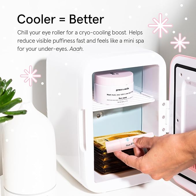 grace & stella Under Eye Brightener with Rose Quartz Rollerball - Hyaluronic Acid & Caffeine Eye Serum for Dark Circles & Puffiness - Travel Size Toiletries, Womens Christmas Gifts (15ml / 0.51floz)