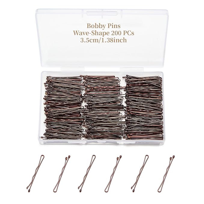 200 Pcs 1.38 Inch Wave-Shaped Bobby Pins Brown Metal Hair Pins Hair Accessories for Women Stylists Hair Sticks Girl